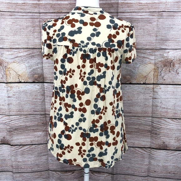 Anthropologie Cream and Blue and Burnt Orange Leaf Blouse Size S - Picture 5 of 9